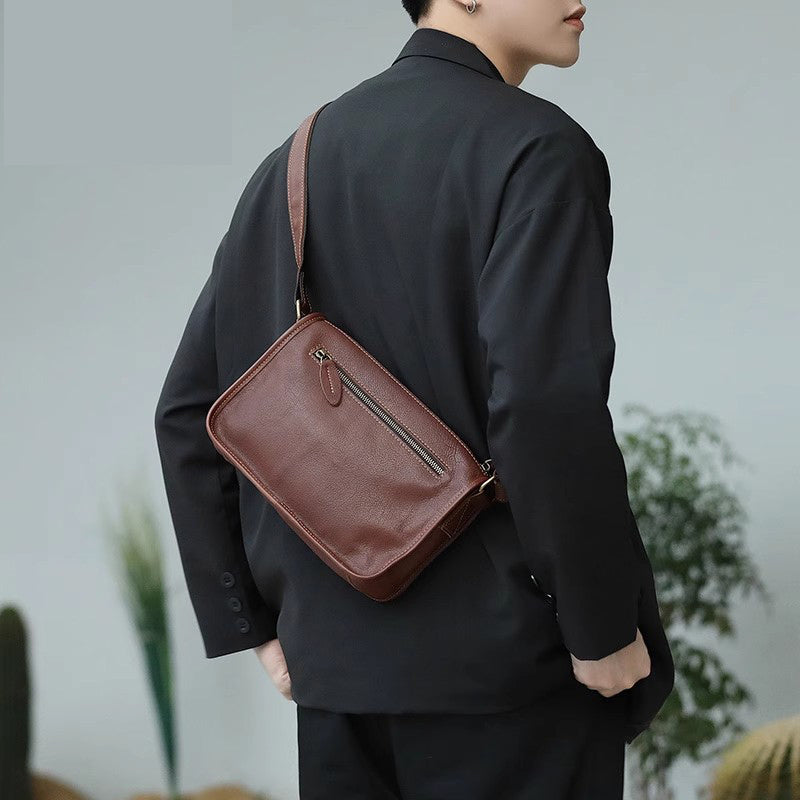 Borsa a tracolla casual da uomo - Borsa a tracolla in pelle pieno fiore