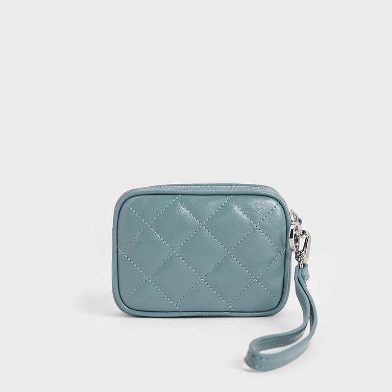 Quilted Wristlet Zip Coin Purse for Women